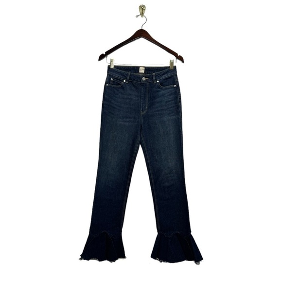 REBECCA TAYLOR LA VIE High Rise Flare Ruffle Hem Jeans Dark Wash 26 - Picture 4 of 10